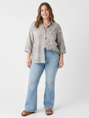 Vintage Paisley Short-Sleeve Shirt in Light Lavender and Sage -1x